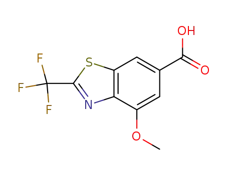 Molecular Structure of 739365-27-6 (2-(TRIFLUOROMETHYL)-4-METHOXYBENZO[D]THIAZOLE-6-CARBOXYLIC ACID)