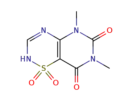 Molecular Structure of 74039-28-4 (2H-Pyrimido(4,5-e)-1,2,4-thiadiazine-6,8(5H,7H)-dione, 5,7-dimethyl-,  1,1-dioxide)