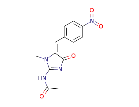 Molecular Structure of 73941-43-2 (1-Methyl-2-(acetylimino)-5-(p-nitrobenzylidene)-4-imidazolidinone)