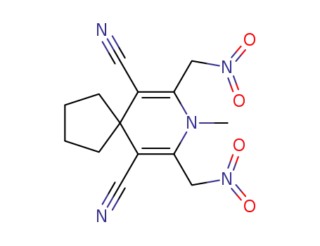 Molecular Structure of 74178-19-1 (7,9-bis{nitromethyl}-8-methyl-8-azaspiro[4.5]deca-6,9-diene-6,10-dicarbonitrile)