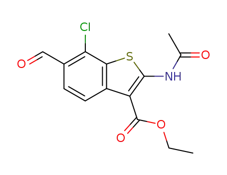 Molecular Structure of 137987-74-7 (Benzo[b]thiophene-3-carboxylic acid,
2-(acetylamino)-7-chloro-6-formyl-, ethyl ester)