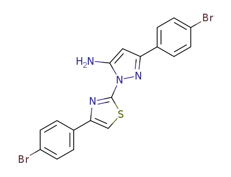 Molecular Structure of 74101-15-8 (3-(4-bromophenyl)-1-[4-(4-bromophenyl)-1,3-thiazol-2-yl]-1H-pyrazol-5-amine)
