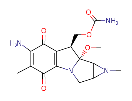 Molecular Structure of 74707-94-1 ((1aS,8R,8aR,8bS)-6-Amino-8-[[(aminocarbonyl)oxy]methyl]-1,1a,2,8,8a,8b-hexahydro-8a-methoxy-1,5-dimethylazirino[2',3':3,4]pyrrolo[1,2-a]indole-4,7-dione)