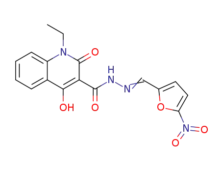 Molecular Structure of 74693-63-3 (3-Quinolinecarboxylic acid, 1,2-dihydro-1-ethyl-4-hydroxy-2-oxo-, ((5- nitro-2-furanyl)methylene)hydrazide)