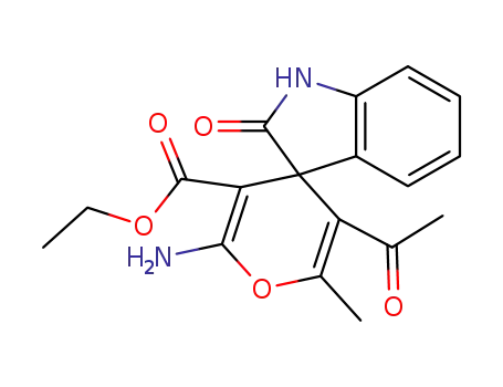 Molecular Structure of 74647-44-2 (ethyl 5'-acetyl-2'-amino-6'-methyl-1,3-dihydro-2-oxospiro[2H-indole-3,4'-(4'H)-pyran]-3'-carboxylate)