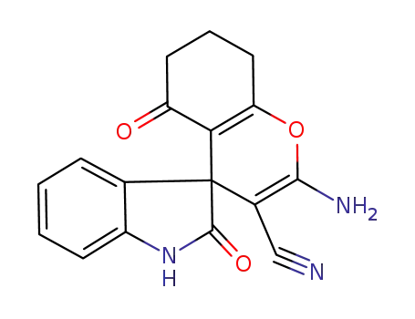 Molecular Structure of 74647-54-4 (2-amino-2',5-dioxo-1',3',5,6,7,8-hexahydrospiro[4H-chromene-4,3'-(2'H)-indole]-3-carbonitrile)