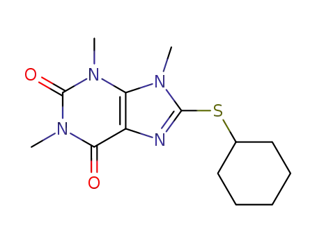 Molecular Structure of 7465-37-4 (8-(cyclohexylsulfanyl)-1,3,9-trimethyl-3,9-dihydro-1H-purine-2,6-dione)
