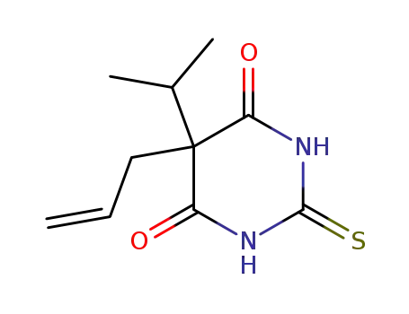 Molecular Structure of 74607-22-0 (5-(1-methylethyl)-5-prop-2-en-1-yl-2-thioxodihydropyrimidine-4,6(1H,5H)-dione)