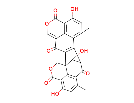 Molecular Structure of 7545-84-8 ((8R,15bS,16S)-4,11,16-Trihydroxy-6,9-dimethyl-7H-8,15b-methano-1H,3H,12H-benzo[de]cyclohepta[1,2-g:3,4,5-d'e']bis[2]benzopyran-3,7,12,15(8H)-tetrone)