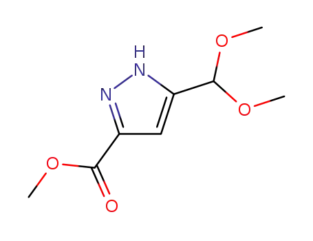 Molecular Structure of 75436-38-3 (methyl 5-[bis(methyloxy)methyl]-1H-pyrazole-3-carboxylate)