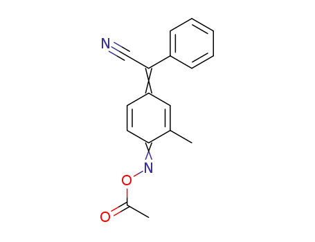 Molecular Structure of 7509-89-9 ({(4Z)-4-[(acetyloxy)imino]-3-methylcyclohexa-2,5-dien-1-ylidene}(phenyl)acetonitrile)