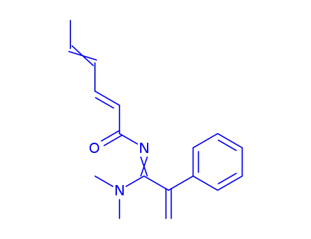Molecular Structure of 75378-95-9 (N-[1-(Dimethylamino)-2-phenyl-2-propenylidene]-2,4-hexadienamide)