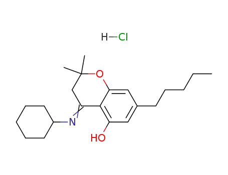 Molecular Structure of 88880-06-2 (2H-1-Benzopyran-5-ol,
4-(cyclohexylimino)-3,4-dihydro-2,2-dimethyl-7-pentyl-, hydrochloride)