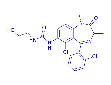 Molecular Structure of 74859-39-5 (1-[6-chloro-5-(2-chlorophenyl)-1,3-dimethyl-2-oxo-2,3-dihydro-1H-1,4-benzodiazepin-7-yl]-3-(2-hydroxyethyl)urea)