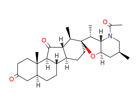 Molecular Structure of 7505-25-1 (28-acetyl-5,6,12,13-tetrahydro-17,23-epoxyveratraman-3,11-dione)