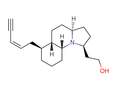 Molecular Structure of 75685-48-2 (2-{(1R,3aR,5aR,6R,9aS)-6-[(2Z)-pent-2-en-4-yn-1-yl]dodecahydropyrrolo[1,2-a]quinolin-1-yl}ethanol)