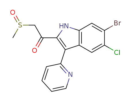 Molecular Structure of 75696-17-2 (6-Bromo-5-chloro-2-[(methylsulfinyl)acetyl]-3-(2-pyridyl)indole)