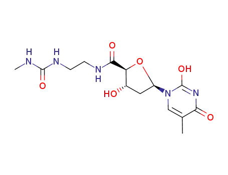 Molecular Structure of 75930-34-6 (3-hydroxy-N-{2-[(methylcarbamoyl)amino]ethyl}-5-(5-methyl-2,4-dioxo-3,4-dihydropyrimidin-1(2H)-yl)tetrahydrofuran-2-carboxamide (non-preferred name))