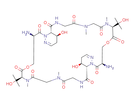 Molecular Structure of 247208-82-8 ((3R,7S,16S,17S,23R,27S,36S,37S)-3,23-Diamino-17,37-dihydroxy-7,27-bis-(1-hydroxy-1-methyl-ethyl)-8,11,28,31-tetramethyl-5,25-dioxa-1,8,11,14,20,21,28,31,34,40-decaaza-tricyclo[34.4.0.0<sup>16,21</sup>]tetraconta-19,39-diene-2,6,9,12,15,22,26,29,32,35-decaone)