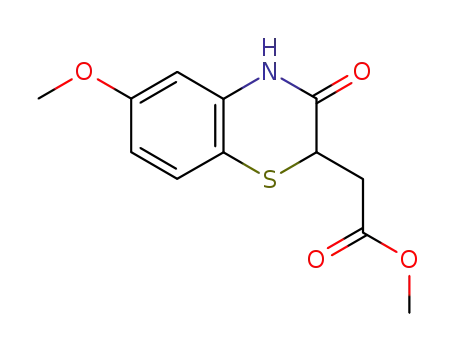 Molecular Structure of 7556-65-2 (methyl (6-methoxy-3-oxo-3,4-dihydro-2H-1,4-benzothiazin-2-yl)acetate)