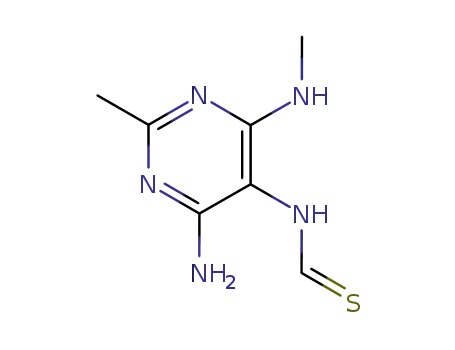 Molecular Structure of 858798-62-6 (<i>N</i>-(4-amino-2-methyl-6-methylamino-pyrimidin-5-yl)-thioformamide)