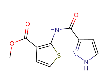 Molecular Structure of 763107-52-4 (3-Thiophenecarboxylicacid,2-[(1H-pyrazol-3-ylcarbonyl)amino]-,methylester)
