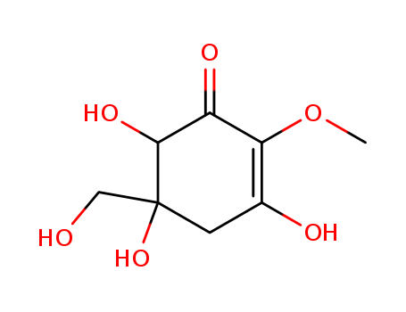 Molecular Structure of 105660-63-7 (2-Cyclohexen-1-one, 3,5,6-trihydroxy-5-(hydroxymethyl)-2-methoxy-)
