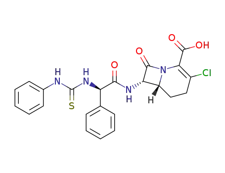 Molecular Structure of 1217259-23-8 ((6R,7S)-3-chloro-8-oxo-7-((R)-2-phenyl-2-(3-phenylthioureido)acetamido)-1-aza-bicyclo[4.2.0]oct-2-ene-2-carboxylic acid)