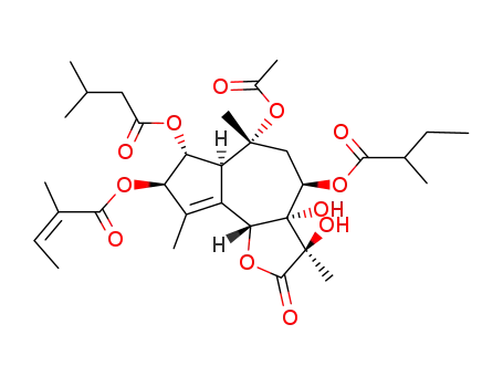 2-Butenoic acid, 2-methyl-, 6-(acetyloxy)-2,3,3a,4,5,6,6a,7,8,9b-decahydro-3,3a-dihydroxy-3,6,9-trimethyl-4-(2-methyl-1-oxobutoxy)-7-(3-methyl-1-oxobutoxy)-2-oxoazuleno(4,5-b)furan-8-yl ester