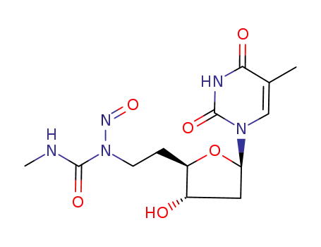 Molecular Structure of 76569-21-6 (1-<2,5,6-trideoxy-6-(3-methyl-1-nitrosoureido)-β-D-erythro-hexofuranosyl>thymine)