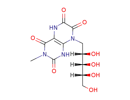 Molecular Structure of 76641-66-2 (D-Ribitol,  1-deoxy-1-(1,3,4,5,6,7-hexahydro-3-methyl-2,4,6,7-tetraoxo-8(2H)-pteridinyl)-  (9CI))