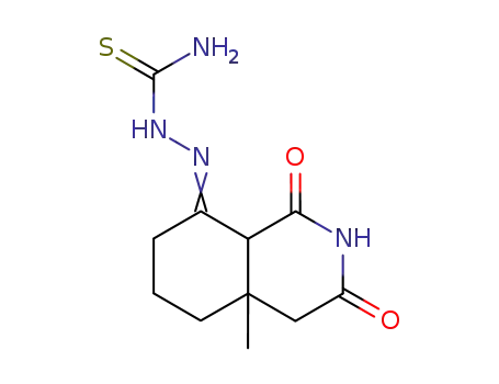 Molecular Structure of 77261-27-9 ((2E)-2-(4a-methyl-1,3-dioxooctahydroisoquinolin-8(2H)-ylidene)hydrazinecarbothioamide)