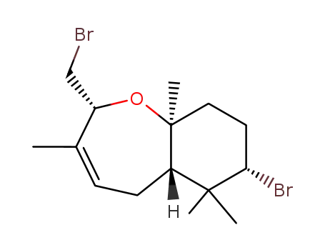 Molecular Structure of 77249-85-5 ((2R)-7β-Bromo-2-(bromomethyl)-2,5,5aα,6,7,8,9,9a-octahydro-3,6,6,9aβ-tetramethyl-1-benzoxepin)