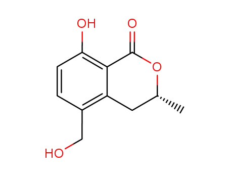 Molecular Structure of 88037-93-8 (1H-2-Benzopyran-1-one,
3,4-dihydro-8-hydroxy-5-(hydroxymethyl)-3-methyl-, (R)-)