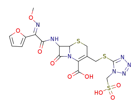 Molecular Structure of 80994-54-3 (5-Thia-1-azabicyclo[4.2.0]oct-2-ene-2-carboxylicacid,7-[[(2Z)-2-furanyl(methoxyimino)acetyl]amino]-8-oxo-3-[[[1-(sulfomethyl)-1H-tetrazol-5-yl]thio]methyl]-,(6R,7R)- (9CI))