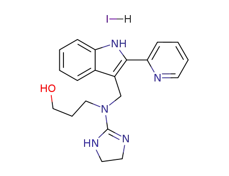Molecular Structure of 77594-53-7 (1-Propanol, 3-((4,5-dihydro-1H-imidazol-2-yl)((2-(2-pyridinyl)-1H-indo l-3-yl)methyl)amino)-, monohydroiodide)