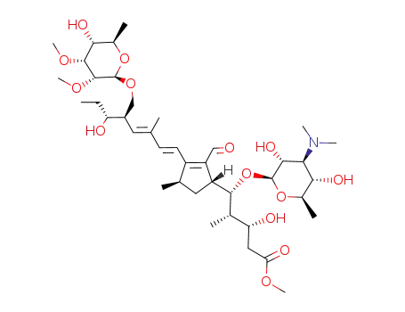 Molecular Structure of 122825-60-9 (methyl 5-β-D-desosaminyloxy-5-<2-formyl-3-(6-hydroxy-3-methyl-5-β-D-mycinosyloxyocta-1,3-dienyl)-4-methylcyclopenta-2-dienyl>-3-hydroxy-4-methylvalerate)