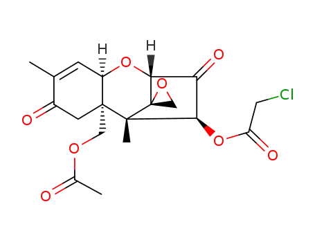 Molecular Structure of 77620-57-6 (15-(acetyloxy)-3,8-dioxo-12,13-epoxytrichothec-9-en-4-yl chloroacetate)
