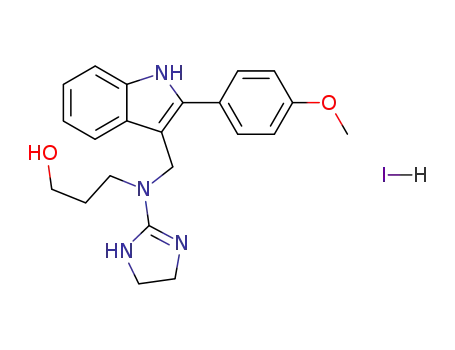 Molecular Structure of 77587-85-0 (1-Propanol, 3-(N-(2-imidazolin-2-yl)-N-(2-(p-methoxyphenyl)-3-indolylm ethyl)amino)-, hydriodide)