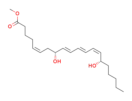 Molecular Structure of 93292-72-9 ((5Z,9E,11E,13Z)-(8R,15S)-8,15-Dihydroxy-icosa-5,9,11,13-tetraenoic acid methyl ester)