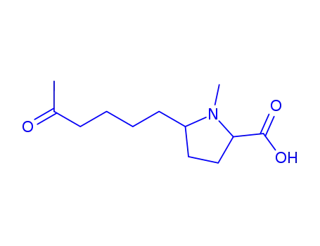 Molecular Structure of 778524-15-5 (Proline, 1-methyl-5-(5-oxohexyl)- (9CI))