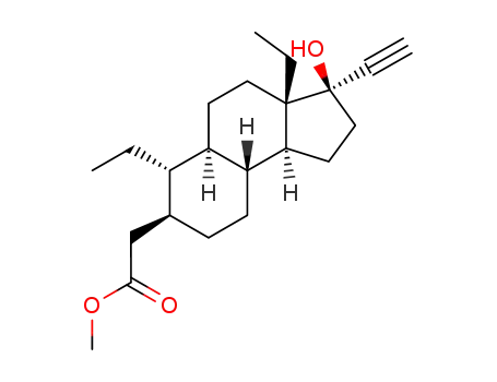 Molecular Structure of 100021-07-6 (((3R,3aS,5aR,6S,7S,9aR,9bS)-3a,6-Diethyl-3-ethynyl-3-hydroxy-dodecahydro-cyclopenta[a]naphthalen-7-yl)-acetic acid methyl ester)
