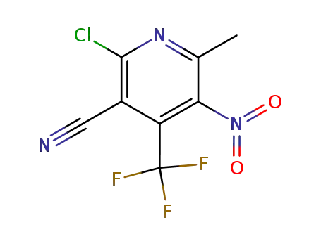 Molecular Structure of 783-95-9 (2-chloro-6-methyl-5-nitro-4-(trifluoromethyl)pyridine-3-carbonitrile)