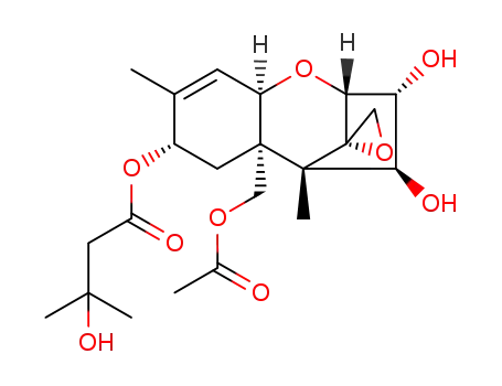 Molecular Structure of 97373-17-6 ((3beta,4alpha,8alpha,12xi)-15-(acetyloxy)-3,4-dihydroxy-12,13-epoxytrichothec-9-en-8-yl 3-hydroxy-3-methylbutanoate)