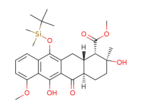 Molecular Structure of 95455-76-8 (methyl (6a-SR,9-RS,10-RS,10a-RS)-12-t-butyldimethylsilyloxy-5,9-dihydroxy-4-methoxy-9-methyl-6-oxo-6,6a,7,8,9,10,10a,11-octahydronaphthacene-10-carboxylate)