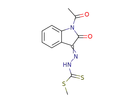 Molecular Structure of 78344-53-3 (methyl 2-(1-acetyl-2-oxo-1,2-dihydro-3H-indol-3-ylidene)hydrazinecarbodithioate)