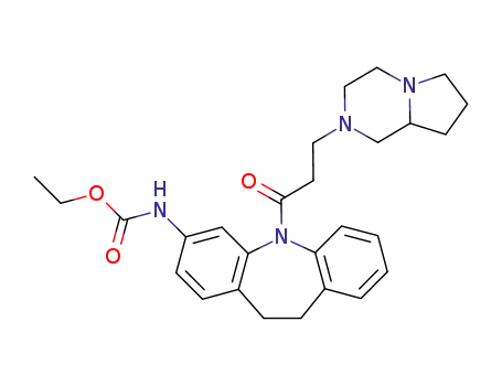Molecular Structure of 78816-43-0 (Carbamic acid, (5-(3-(hexahydropyrrolo(1,2-a)pyrazine-2(1H)-yl)-1-oxop ropyl)-10,11-dihydro-5H-dibenz(b,f)azepin-3-yl)-, ethyl ester)