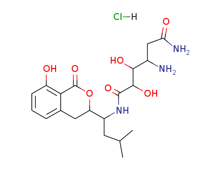 Hexaramide,3-amino-2,3-dideoxy-N6-[1-(3,4-dihydro-8-hydroxy-1-oxo-1H-2-benzopyran-3-yl)-3-methylbutyl]-,monohydrochloride (9CI)