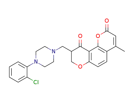 Molecular Structure of 78808-05-6 (9-{[4-(2-chlorophenyl)piperazin-1-yl]methyl}-4-methyl-8,9-dihydro-2H,10H-pyrano[2,3-f]chromene-2,10-dione)