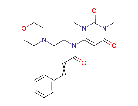 Molecular Structure of 78681-07-9 (N-(1,3-dimethyl-2,6-dioxo-1,2,3,6-tetrahydropyrimidin-4-yl)-N-[2-(morpholin-4-yl)ethyl]-3-phenylprop-2-enamide)
